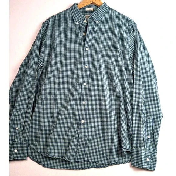 J.Crew Mens Slim Shirt Size L Green Blue Check Stretch Organic Cotton - Picture 9 of 9